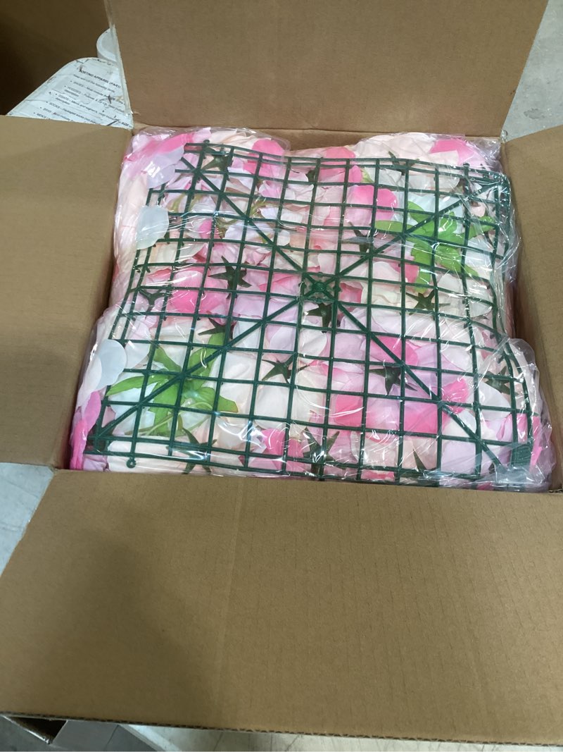 Condition photo showing As Is for Flower Wall Backdrop 12pcs 16.5x16.5 Inch Floral Wall Panel Artificial Silk Rose Wall Decor Ideal for Wedding Celebrations, Festive Party Backdrops, and Home Decor-Black Black 16.5inch