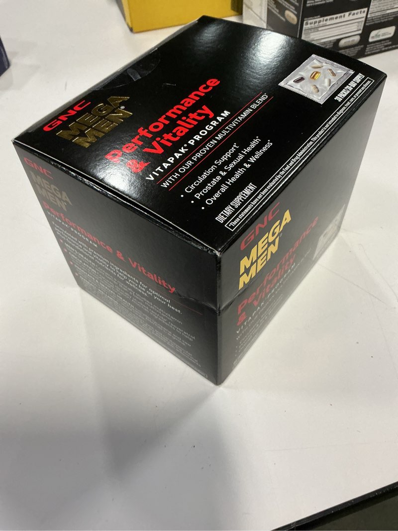 Condition photo showing New/Like New for (Expires 7/2026) GNC Mega Men Performance and Vitality Vitapak Program, Convenient Complete Nutrition, 5 Products in 1 packet, Circulation, Blood Flow, Prostate Health, Sexual Function, Horny Goat Weed, 30 Packs