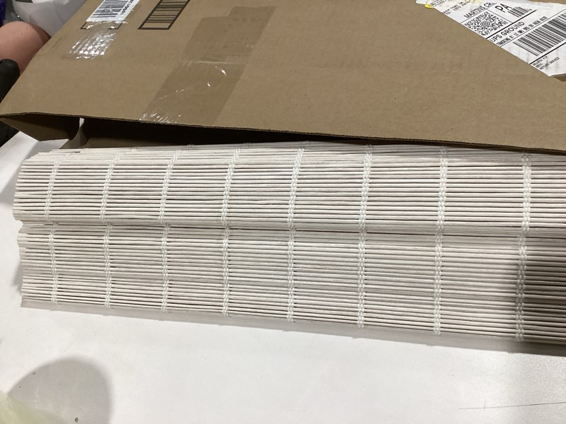 Condition photo showing As Is for LazBlinds No Tools No Drill Cordless Roman Shades for Windows, Blackout Thermal Insulated UV Blocking Window Blinds, Room Darkening Fabric Blinds for Indoor Windows, 33'' W x 64'' H, White-Grey White-grey (Blackout) 33" W x 64" H