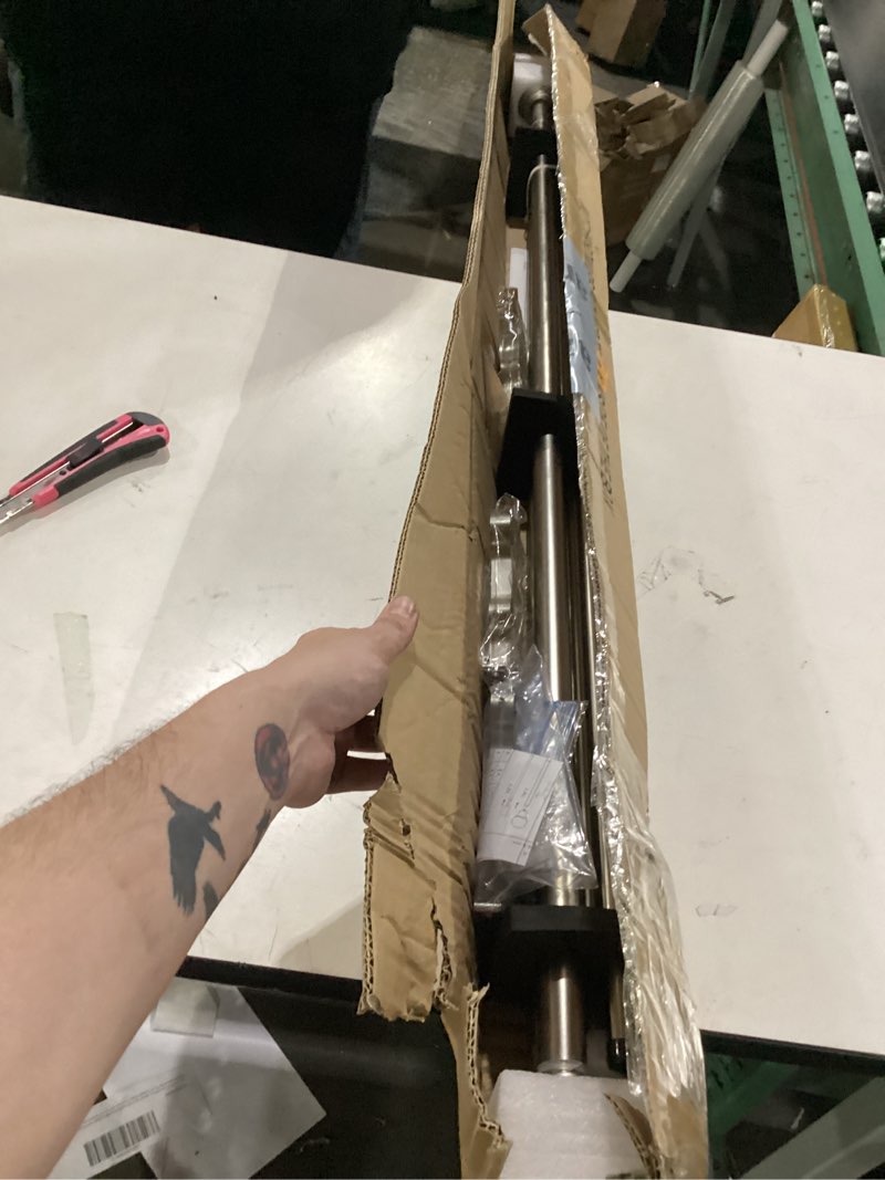 Condition photo showing New/Like New for double curtain rod 84 to 120 inch, adjustable 1 inch double drapery rod rods for windows and doors with ball round finials and premium aluminum brackets set (84-120",brushed nickel) 84-120" satin nickel