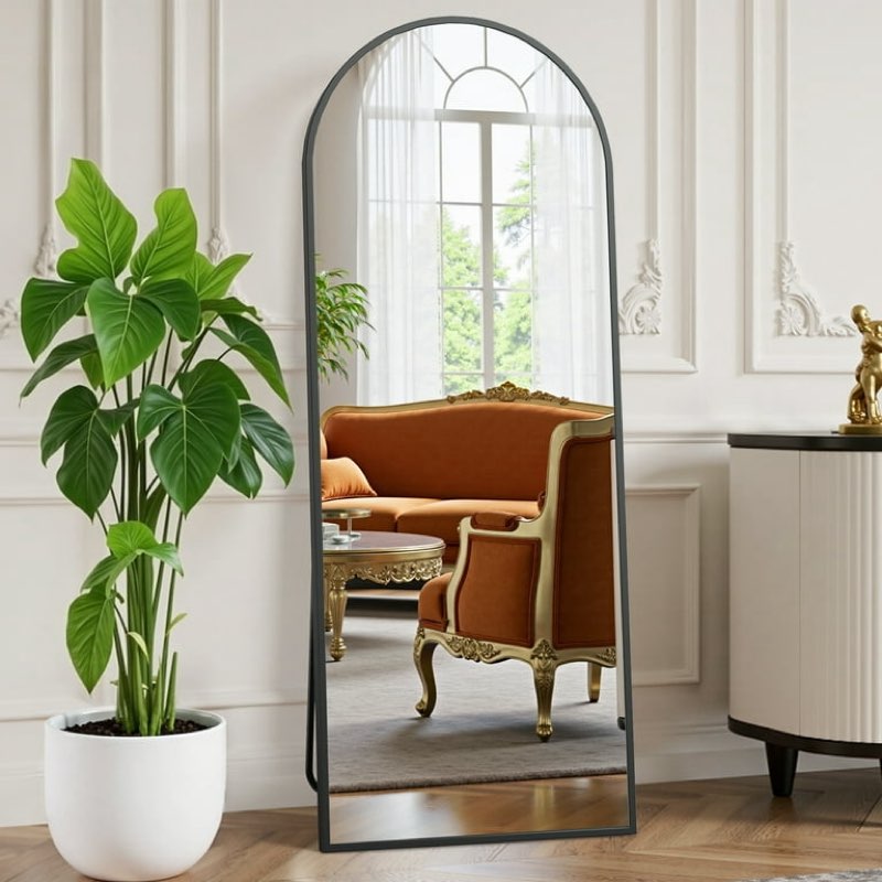 EDX Arched Full Length Mirror 64"x21" Full Body Mirror Rectangle Free Standing Wall Mounted Leaning Hanging Floor Mirrors, Black