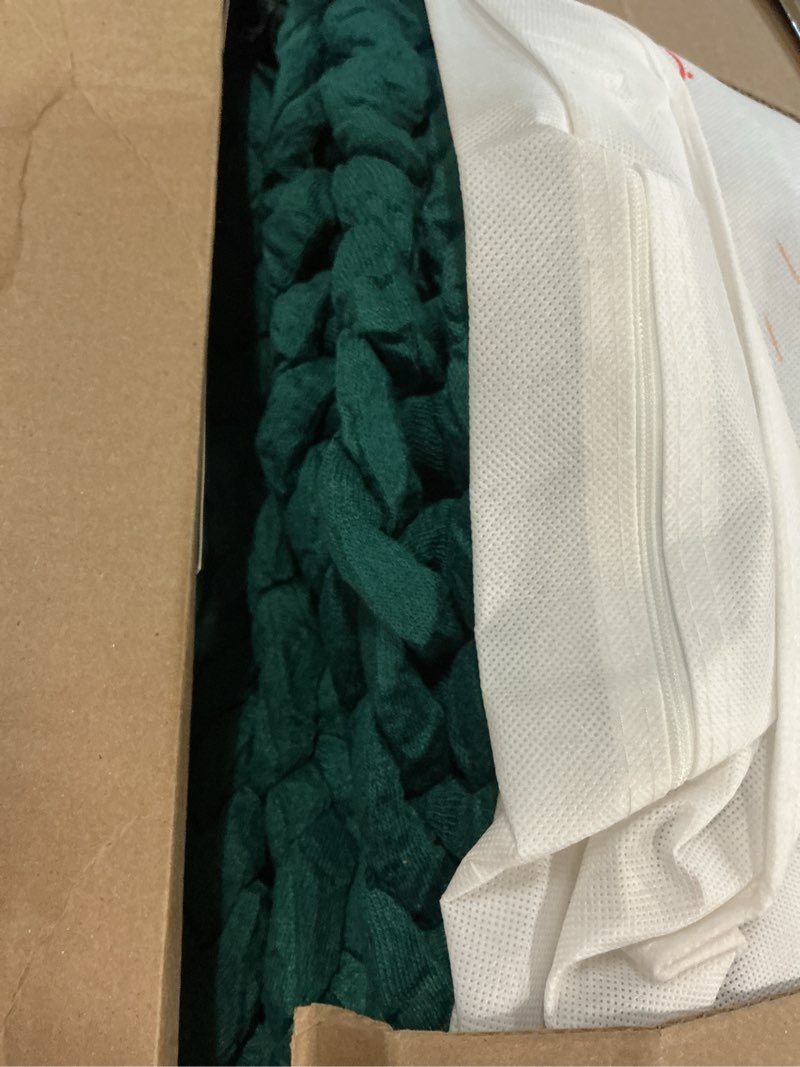 Condition photo showing As Is for ynm knitted weighted blanket, handmade chunky knitted design, soft and cozy, temperature regulating and breathable, machine washable throw for sleep or home decor (pacific green, 60x80 inch, 15lbs) pacific green 60 in x 80 in 15 lb