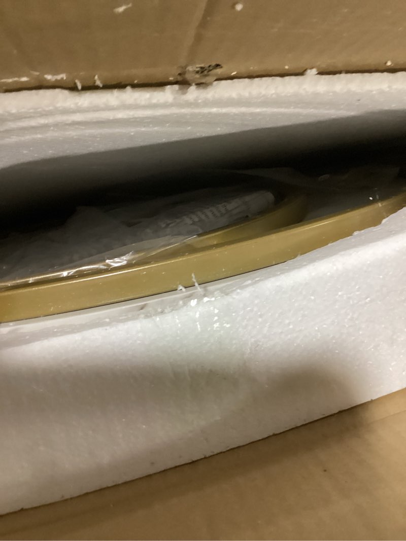 Condition photo showing Good Condition for aboxoo Coffee Table Nesting White Set of 2 Side Set Golden Frame Circular Round and Marble Pattern Wooden Tables, Living Room Bedroom Apartment Modern Industrial Simple Nightstand Gold White Engineered Wood