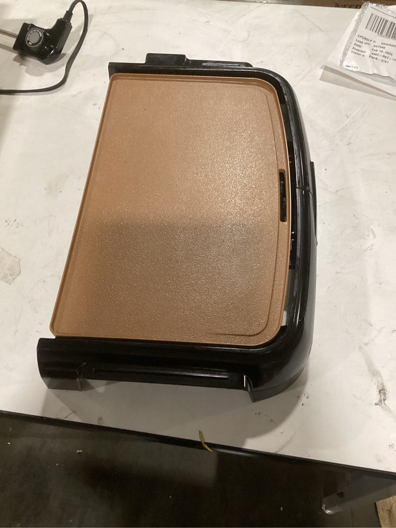 Condition photo showing As Is for BELLA Griddle Ceramic Copper TI, Healthy-Eco Non-stick Coating, Hassle-Free Clean Up, Large Submersible Cooking Surface, 10" x 16", Copper/Black