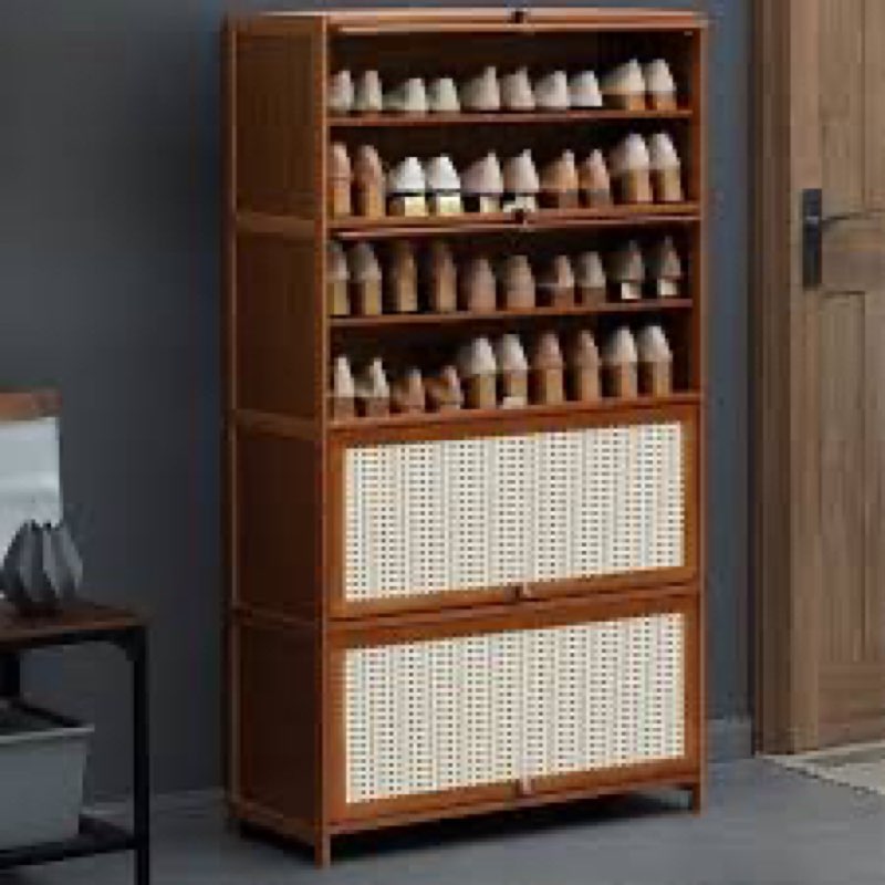 Flip-Door 9-Tier Shoe Cabinet – Large Capacity Shoe Storage Organizer with Breathable Rattan Mesh Doors INCOMPLETE 