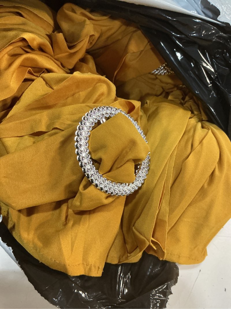 Condition photo showing Good Condition for 100pcs spandex stretch chair sashes bows elastic chair cover bands ties with buckle slider for wedding party reception events universal ceremony banquet decorations (gold) gold 100 pcs