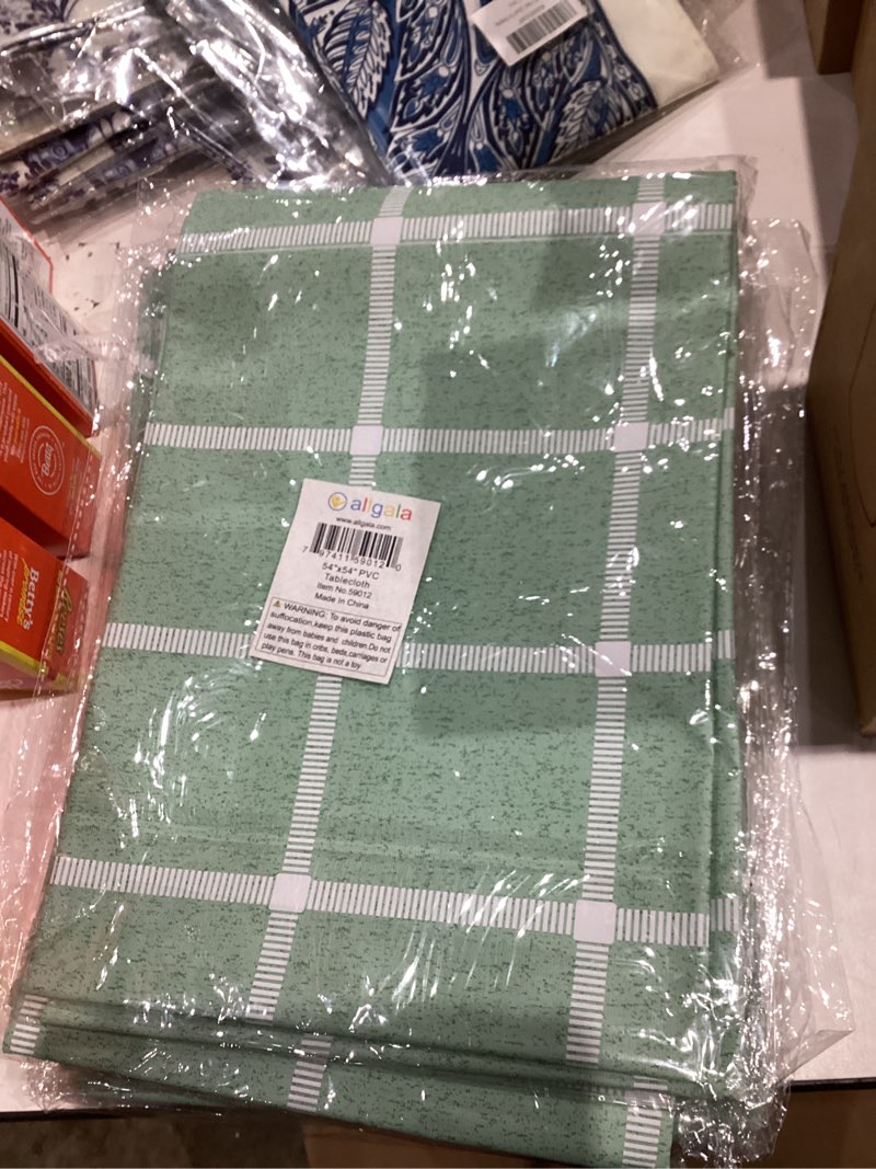 allgala Waterproof Check Design Printed PVC Vinyl Protective Tablecloth - 54x54 Inch - Mint - TC5901