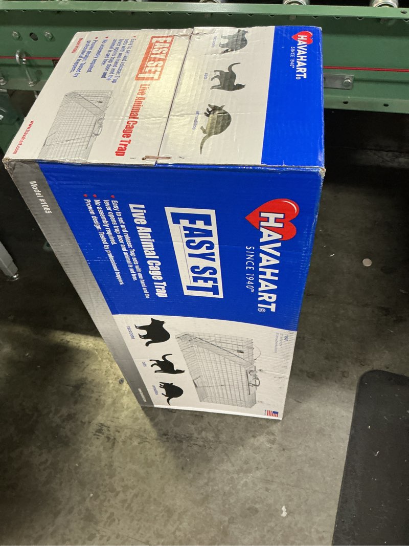 Condition photo showing New/Like New for havahart 1085 large 1-door easy set humane live animal trap for armadillos, cats, groundhogs, muskrats, opossums, raccoons, skunks - havahart live animal cage trap