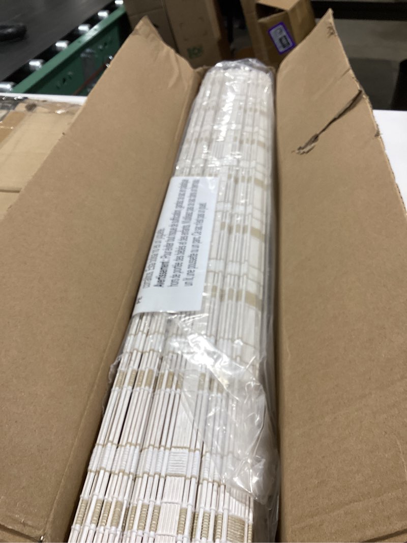Condition photo showing Good Condition for lazblinds no tools no drill cordless bamboo roman shades, light filtering window treatment, roll up bamboo blinds for window 27'' w x 64'' h, whitewash b whitewash b 27'' w x 64'' h