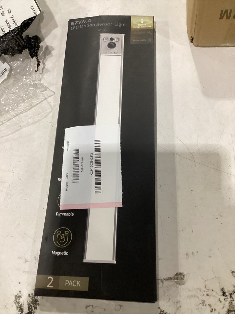 Condition photo showing Good Condition for ezvalo 14.5inch under cabinet lighting, 2 pack 3500mah rechargeable wireless motion sensor lights indoor, dimmable magnetic closet lights, under counter lights for kitchen, pantry, stairs white light 14.5inch