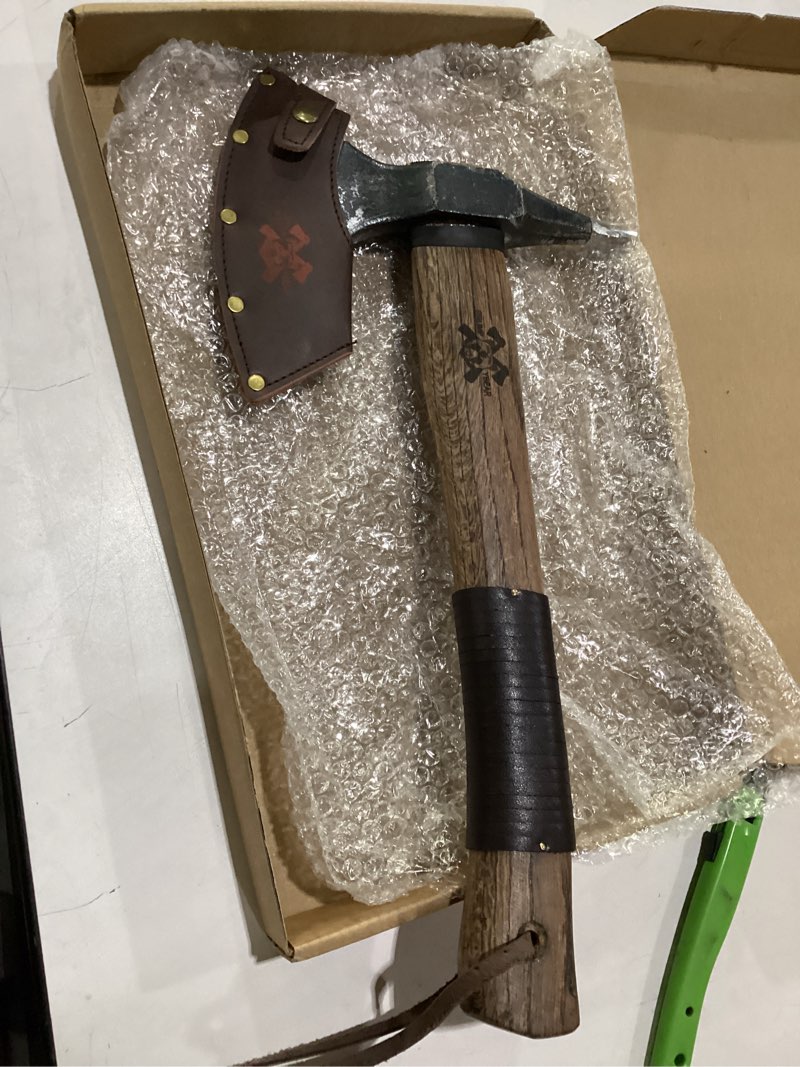 Condition photo showing New/Like New for grumpy bear 15" camping hatchet, survival axe with sheath, high carbon steel and wood handle, anti-slip grip – ideal for bushcraft, wood splitting & outdoor adventures 15inch black