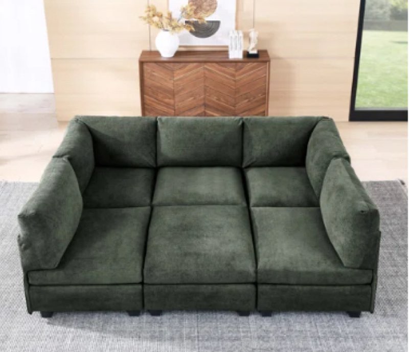 ( incomplete  only 2 box)6 - Piece Upholstered Sectional green 