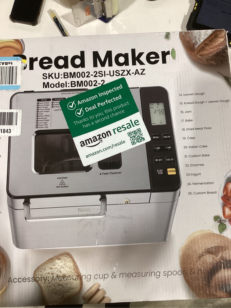 Condition photo showing item condition for EUHOMY 25-in-1 Bread Maker Machine 2LB Breadmaker, Bread Machines with Nut Dispenser and Yeast Dispenser, 3 Loaf Sizes 3 Crust Colors, Dough Maker with Customized Options, Gluten-Free, Recipe, Gifts Bread Maker 25 Programs