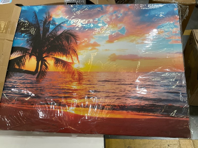 Condition photo showing Good Condition for tropical coastal beach wall art sunset palm tree wall decor nature sea ocean landscape picture canvas prints photo seascape poster painting artwork for living room bedroom home decorations 16x24” 24"l x 16"w beach palm tree