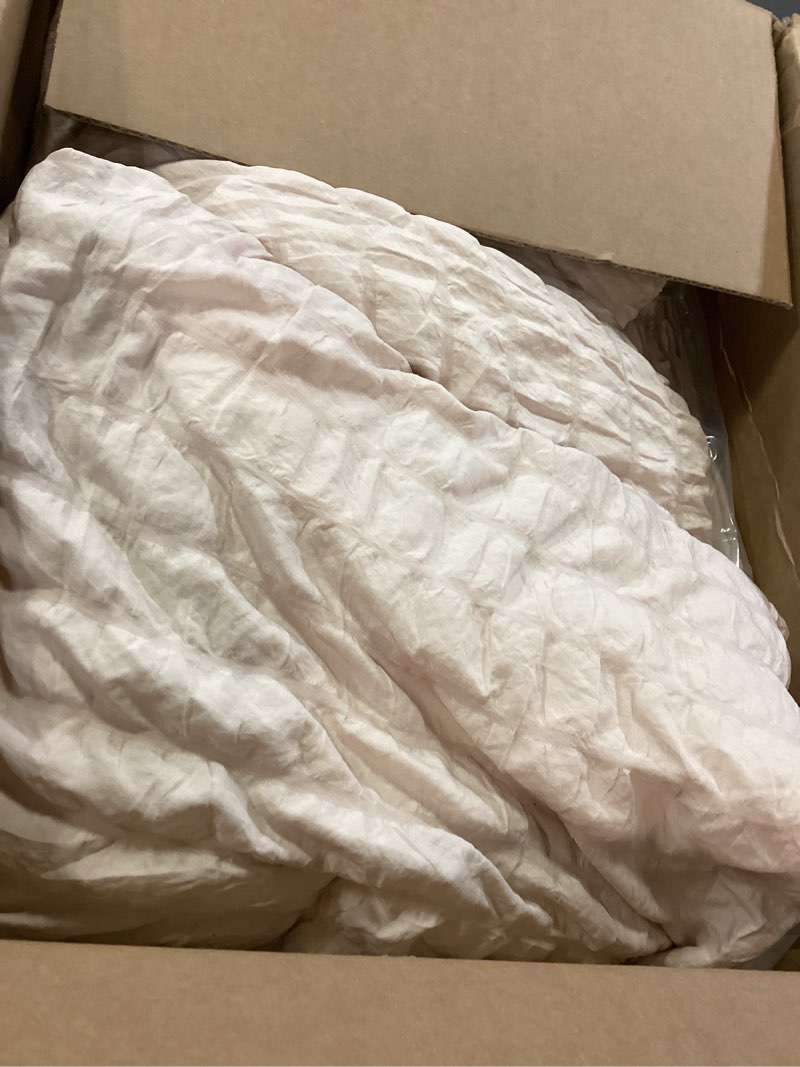 Condition photo showing As Is for MUXHOMO 7 Pieces King Comforter Set, Seersucker Bed in a Bag King Size, All Season Luxury Bedding Set with Comforter, Flat Sheet, Fitted Sheet, Pillowcases & Shams, Beige King (104"x90") 01 - Beige