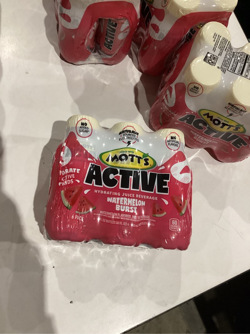 Condition photo showing New/Like New for Mott's Active Watermelon Burst Hydrating Juice Beverage, 8 fl oz, 6 Count Bottles