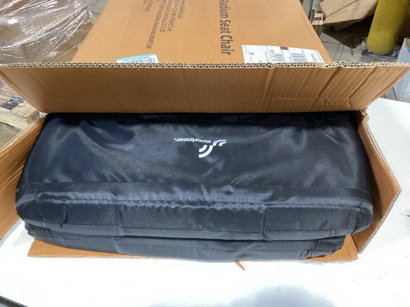 Condition photo showing As Is for sportneer stadium seats with back support: 2.5'' thick comfy cushion 6 adjustable angle bleacher seat with armrest - 2 large pockets, 2 cup holders stadium chair for sport events concerts parks