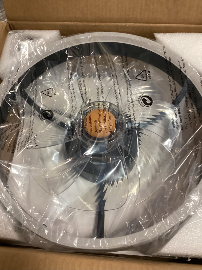 Condition photo showing As Is for Ceiling Fan-Low Profile Ceiling Fan with Light - Modern Flush Mount Ceiling Fan ,16" RGB Dimmable LED Enclosed Ceiling Fans,Modern Bladeless LED-RGB Ambient Light for Bedroom Kids Room Party?Black? RGB-16"-7870