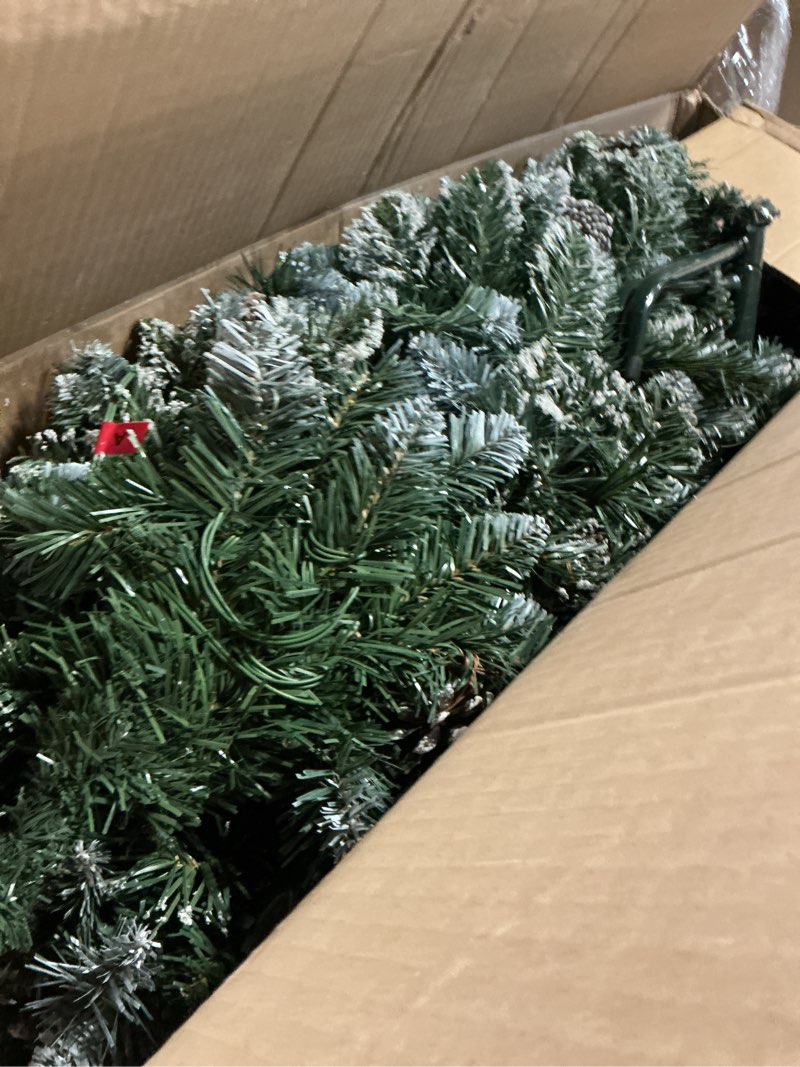 Condition photo showing As Is for Homde Pencil Christmas Tree 6 Foot Pre-Lit Artificial Christmas Tree with Flocked Snow Pine Cone 160 Warm White Lights Holiday Decor 5ft 11in