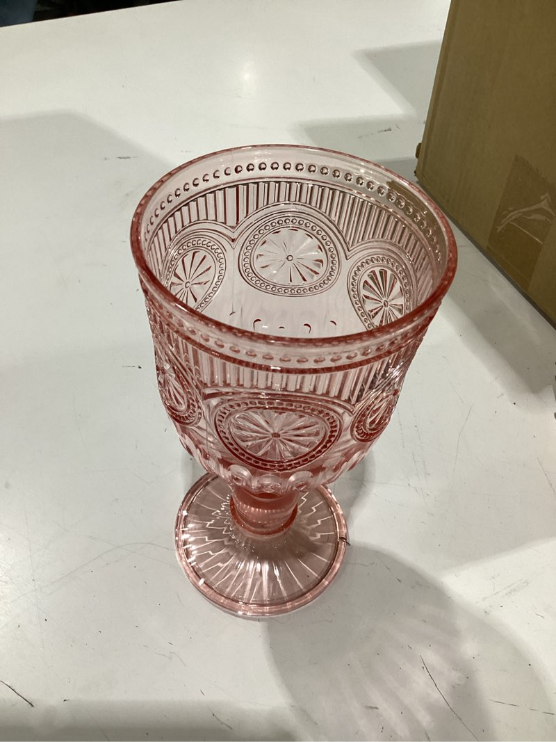 Condition photo showing New/Like New for 12 oz vintage wine glasses goblets drinking glasses sunflower embossed glassware plastic champagne flutes unbreakable wedding toasting glasses party wine cups for bridal shower party (24, pink) pink 24