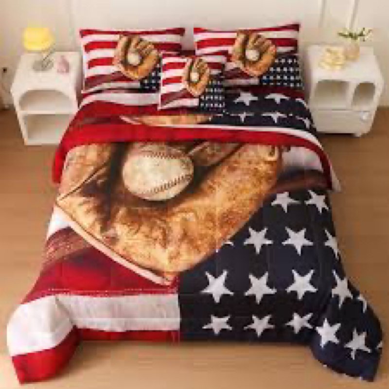 Namoxpa 6 Pieces Baseball American Flag Comforter Sets,3D Baseball Pattern,Decorative 6 Piece Beddin