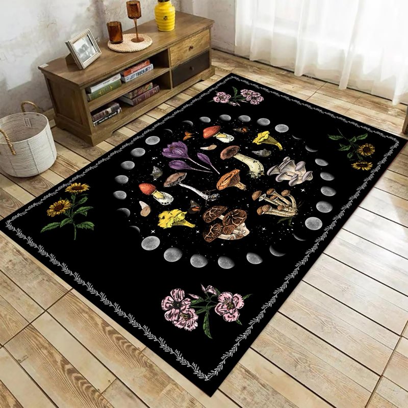 Mushroom Rug - Large 5x7 Moon Rug for Bedroom or Living Room, Modern Moon Phase Design - Decorate with This Bohemian Non-Slip Soft Carpet Area Rug