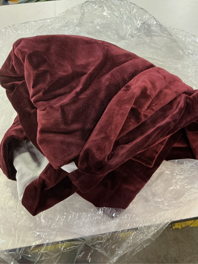 Condition photo showing Good Condition for cotton velvet curtain, 48x84, bordeaux