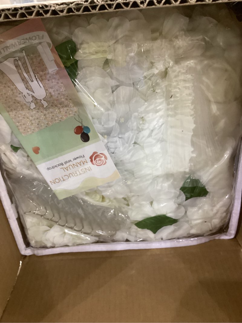 Condition photo showing Good Condition for White Flower Wall Backdrop 12Pcs 15x15Inch Artificial 3D Rose Floral Wall Decor Wedding Background for Party Baby Shower Birthday Decor 15x15 Inch White