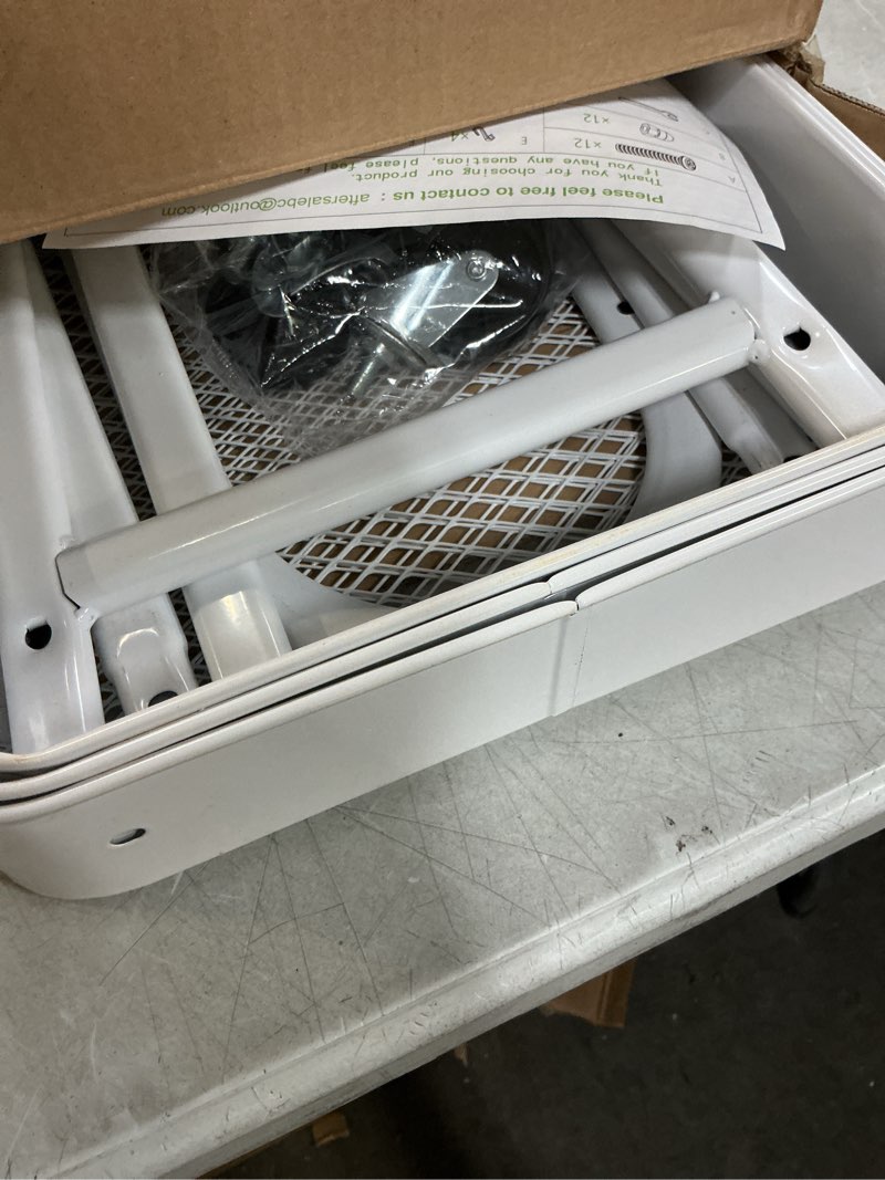 Condition photo showing Good Condition for 3 Tier Heavy Duty White Metal Rolling Cart with Lockable Wheels, Three Tier Roller Book Snack Cart, Utility Storage Organizer Carts for Kitchen, Bathroom, Garage, Baby Diaper, Craft, Art, Teacher Simple White 3 tier