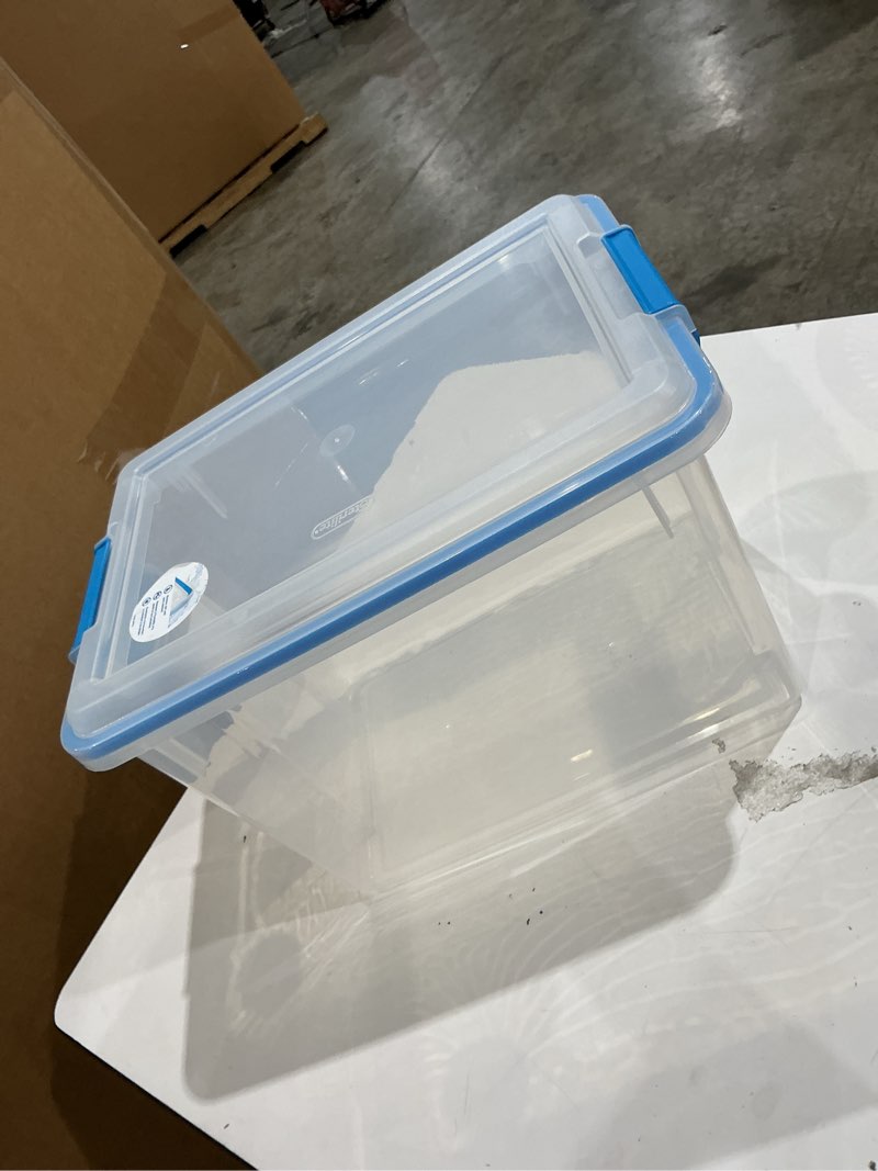 Condition photo showing Good Condition for sterilite 20 qt. clear gasket storage box  blue latches with clear lid