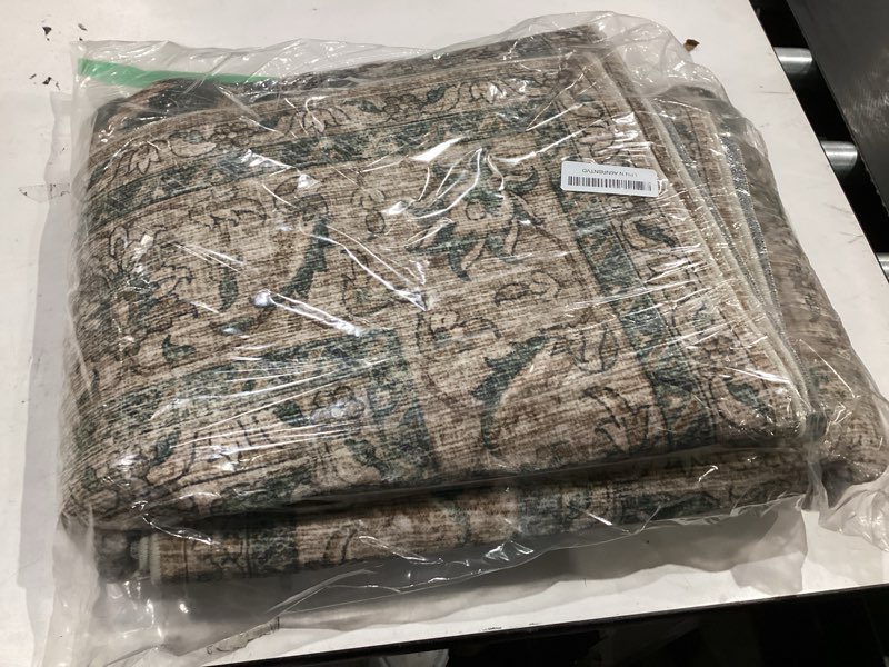Condition photo showing Good Condition for 5x7 washable vintage area rug green brown living room bedroom carpet non-slip soft low pile distressed indoor throw rug for dining room entryway office 5' x 7' (rectangular) green/brown