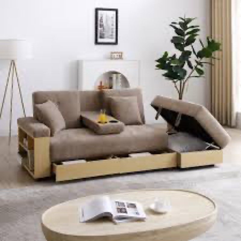 two-seat sofa bed with a drop-down coffee table