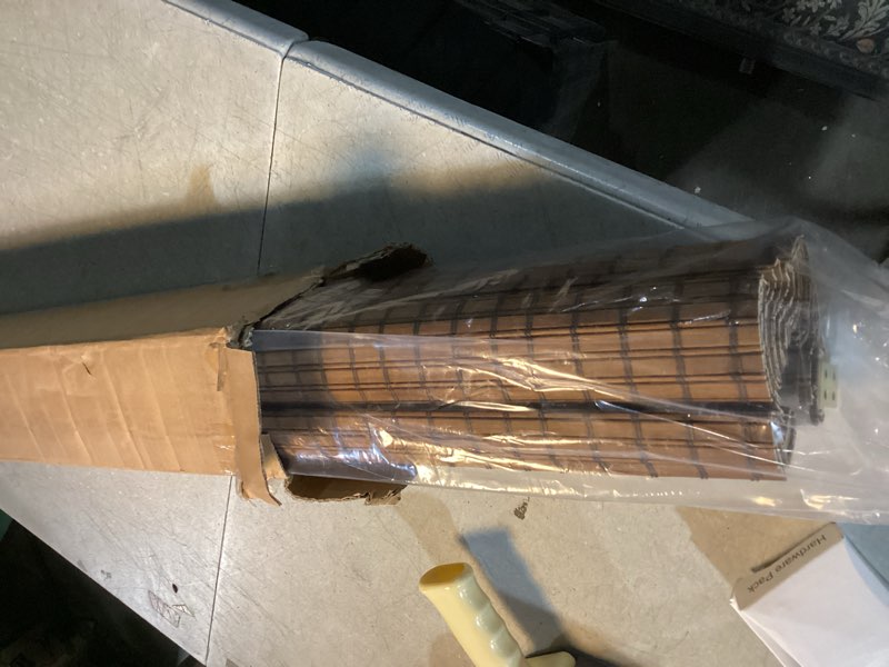 Condition photo showing New/Like New for Cordless Bamboo Roman Shades for Windows, 100% Blackout Backing Fabric for Light Blocking, 23" W × 64" H - Penang Teak Blackout - Penang Teak 23" W × 64" H