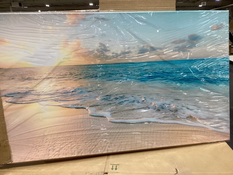 Condition photo showing New/Like New for OKEXCKK Beach Canvas Wall Art - Sunset Picture Painting Print for Office, Bedroom, Living Room Decoration, Large Artwork for Wall Decor 24"x48" 24x48 inch Beach Painting