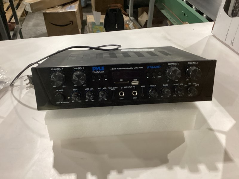 Condition photo showing As Is for *Not Tested* Pyle 500W 4-Channel Karaoke Bluetooth Amplifier - Home Theater Audio Receiver with AUX - FM - RCA Subwoofer Output - USB - Microphone Input with Echo for Wireless Music Streaming - PTA44BT