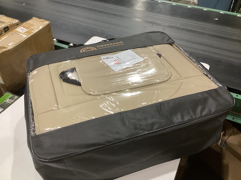 Condition photo showing New/Like New for coverado car seat covers full set, seat covers for cars, front seat covers and back seat cover waterproof leather automotive seat cover, universal car interior protectors cushion for most cars beige beige fullset