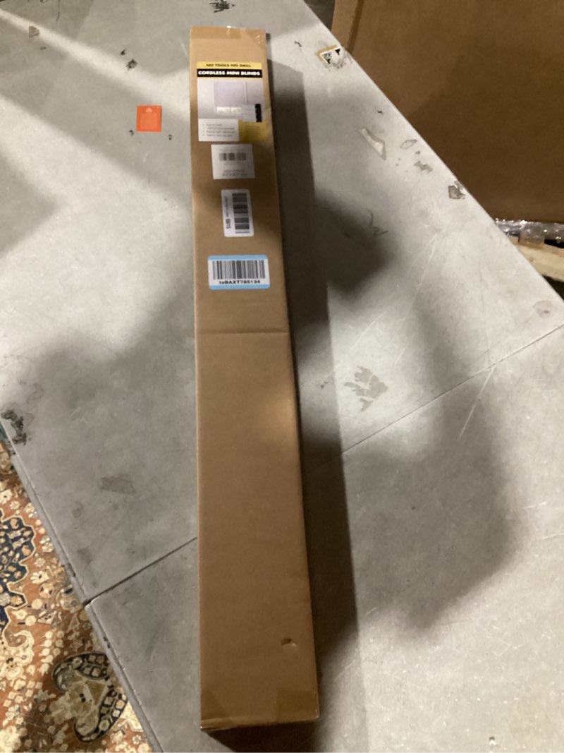 Condition photo showing Good Condition for No Drill Blinds for Windows 1" Vinyl L-Shaped Slats Cordless Mini Blinds for Home, for Window Size 35.5" W × 48" H White White 35.5" W × 48" H