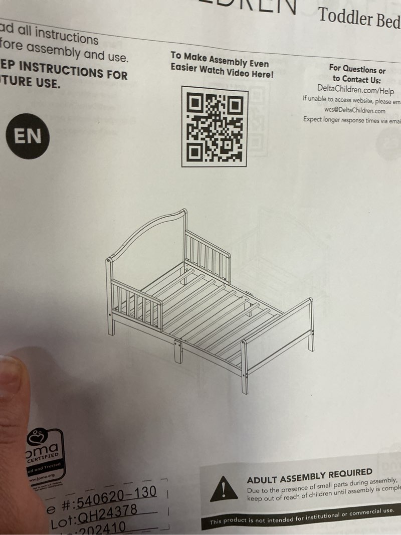 Condition photo showing As Is for delta children bennett wood toddler bed - greenguard gold certified, bianca white bianca white toddler bed