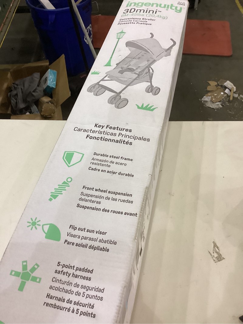 Condition photo showing New/Like New for Ingenuity 3D Mini Convenience Stroller – Lightweight Stroller with Compact Fold, Multi-Position Recline, Canopy with Pop Out Sun Visor – Umbrella Stroller for Travel & More, Blue/Black