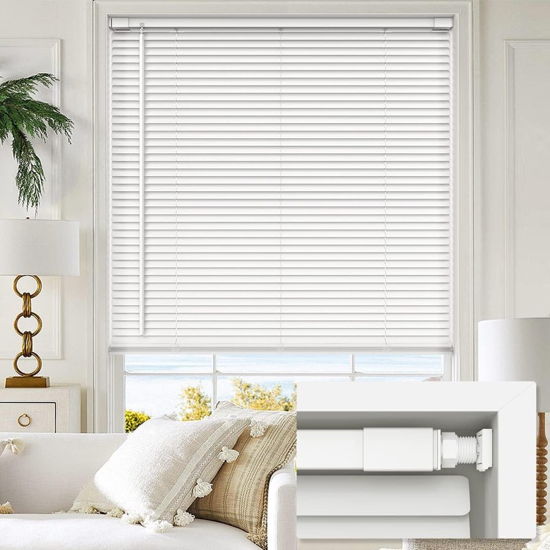 LazBlinds No Tools No Drill 1" Vinyl Mini Blinds, Cordless Blinds for Windows, Light Filtering Horiz