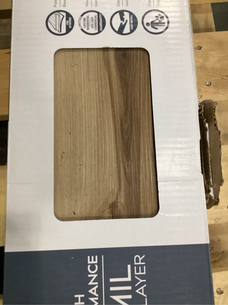 Condition photo showing As Is for style selections jamestown hickory brown 12-mil x 7-in w x 48-in l waterproof interlocking luxury vinyl plank flooring (23.21-sq ft/ carton)