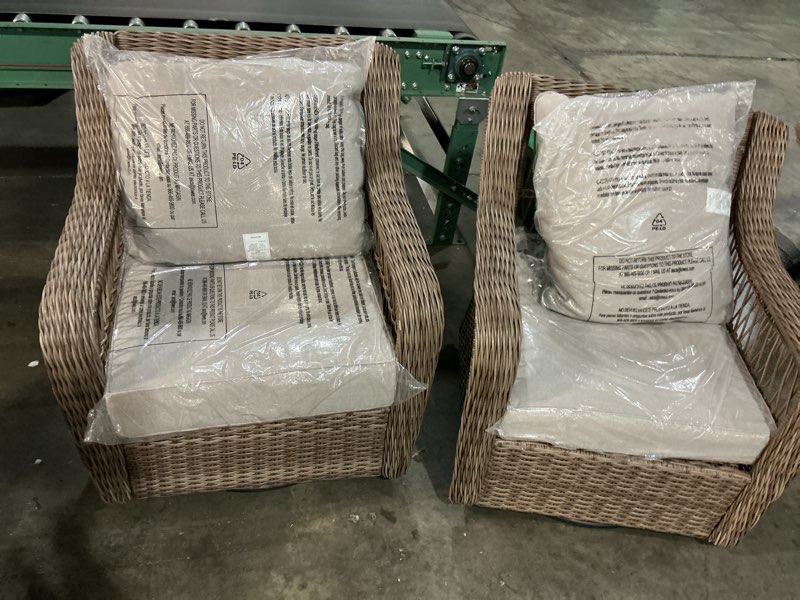 Condition photo showing New/Like New for  allen + roth grand haven set of 2 wicker brown steel frame swivel glider conversation chair with