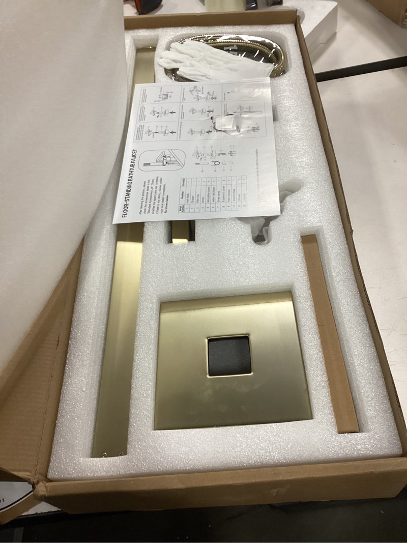 Condition photo showing Good Condition for Free Standing Tub Faucet Brushed Gold, Floor Mount Freestanding Tub Faucets, Brass Stand Alone Tub Filler, Waterfall High Flow Bathtub Shower Mixer Tap