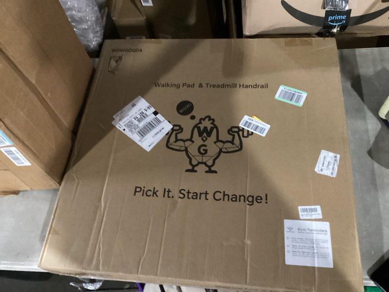 Condition photo showing New/Like New for walking pad handle bar attachment only, compatible with walking pads 22.4" wide, adjustable treadmill handrail with phone/cup holder & towel hooks,overbold stable, easy assembly, black