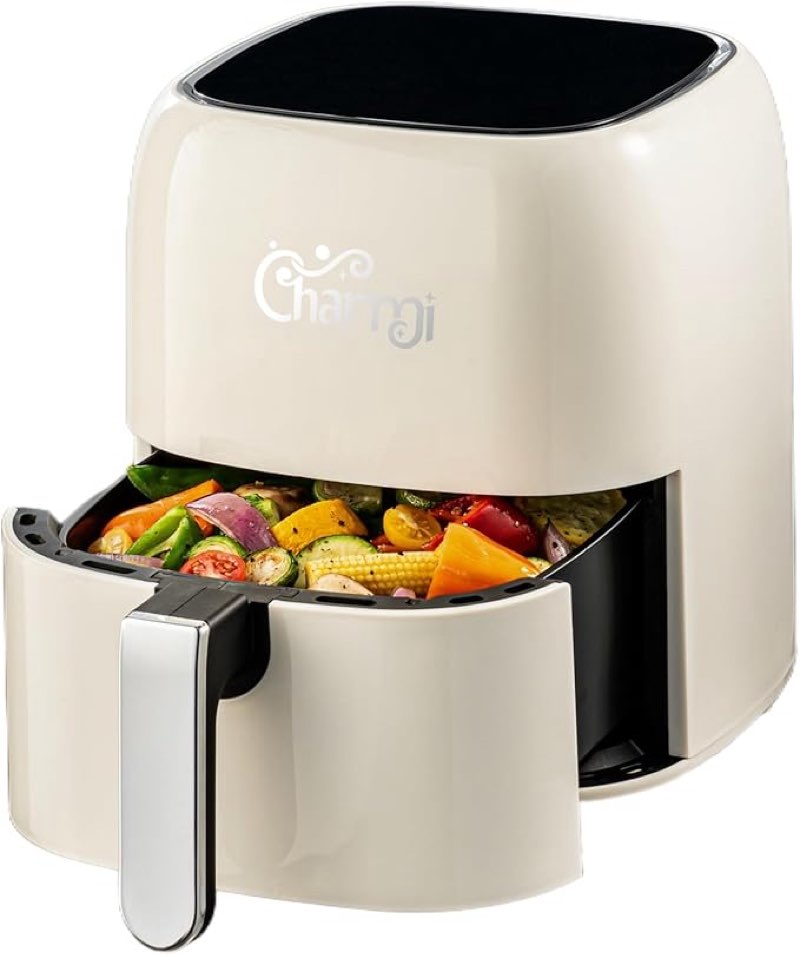 charmi 5qt air fryer – beautiful retro design, stylish countertop look, safe auto shutoff, digital touchscreen, 8 cooking presets, digital recipes included(cream white)