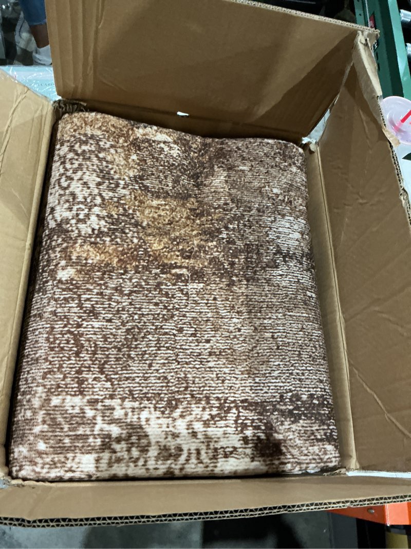 Condition photo showing Good Condition for kelarea living room rug, 9x12 rug modern abstract washable rugs, brown vintage low pile carpet, non slip large rugs for bedroom, dining room, college dorm, home office 9' x 12' (rectangular) brown