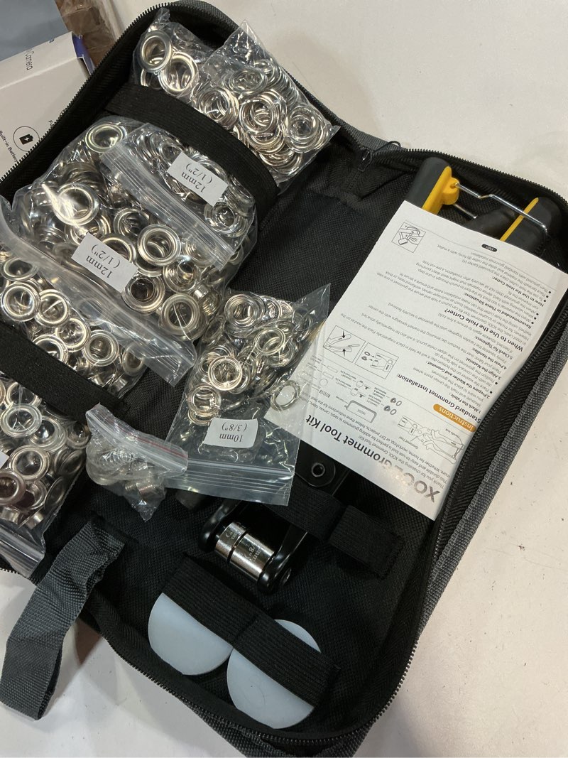 Condition photo showing Good Condition for xool 2-in-1 grommet tool kit, 1/2" & 3/8" 12mm&10mm twist-change heads, leathercraft punching tool with magnetic system for canvas, leather, tarps, diy - 400pcs grommets & washers included 1/2" & 3/8" 2-in-1 grommet tool kit