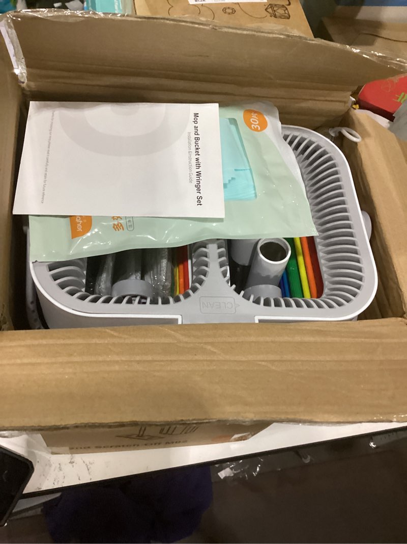 Condition photo showing As Is for Mop and Bucket Set, Flat Mop and Bucket System, Mop Bucket with Wringer, Wall Mop with Adjustable Handle (Max 61 Inches), 5 Washable Microfiber Mop Pads