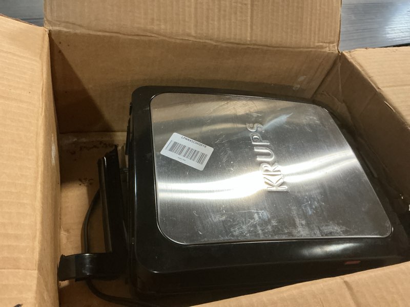 Condition photo showing As Is for KRUPS 4-Slice Belgian Waffle Maker: Stainless Steel, 5 Browning Levels, Audible Ready Beep, Removable Plates, 1200W, Silver/Black, Large Waffle Maker Family Size, Great for Family Breakfasts