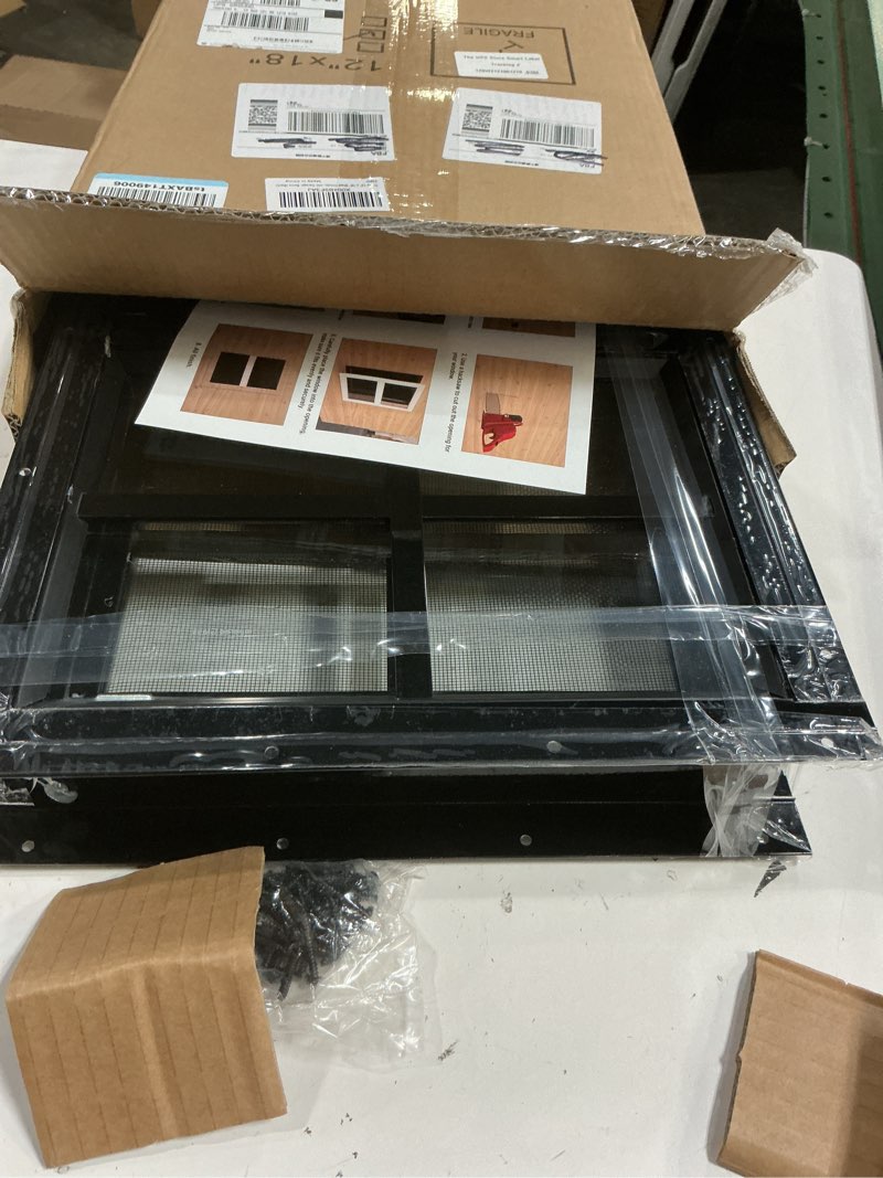 Condition photo showing Good Condition for yuzzy 12\" x 18\" shed windows with tempered glass and fiberglass screen, 2 pack small sliding windows for shed, chicken coop, playhouse, household, garage, barns (black) 12\"x18\" black